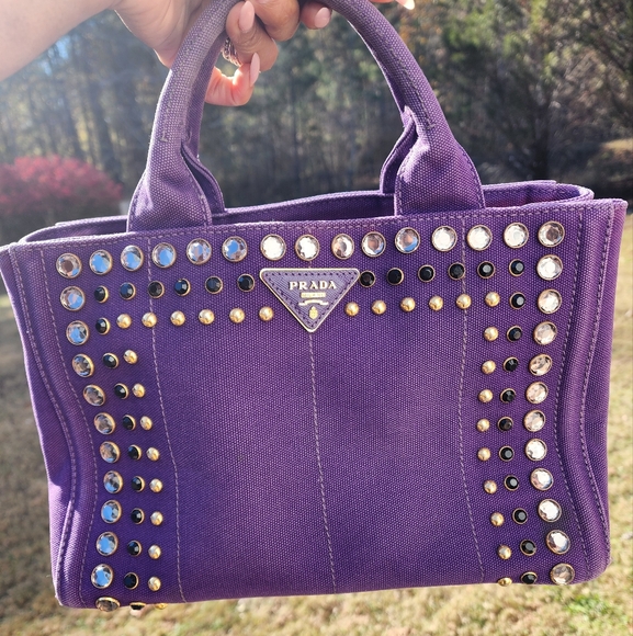Prada Canapa Purple Cloth Bag - Picture 3 of 11